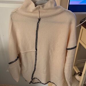 Elan Cream Turtleneck Sweater with Black Accents